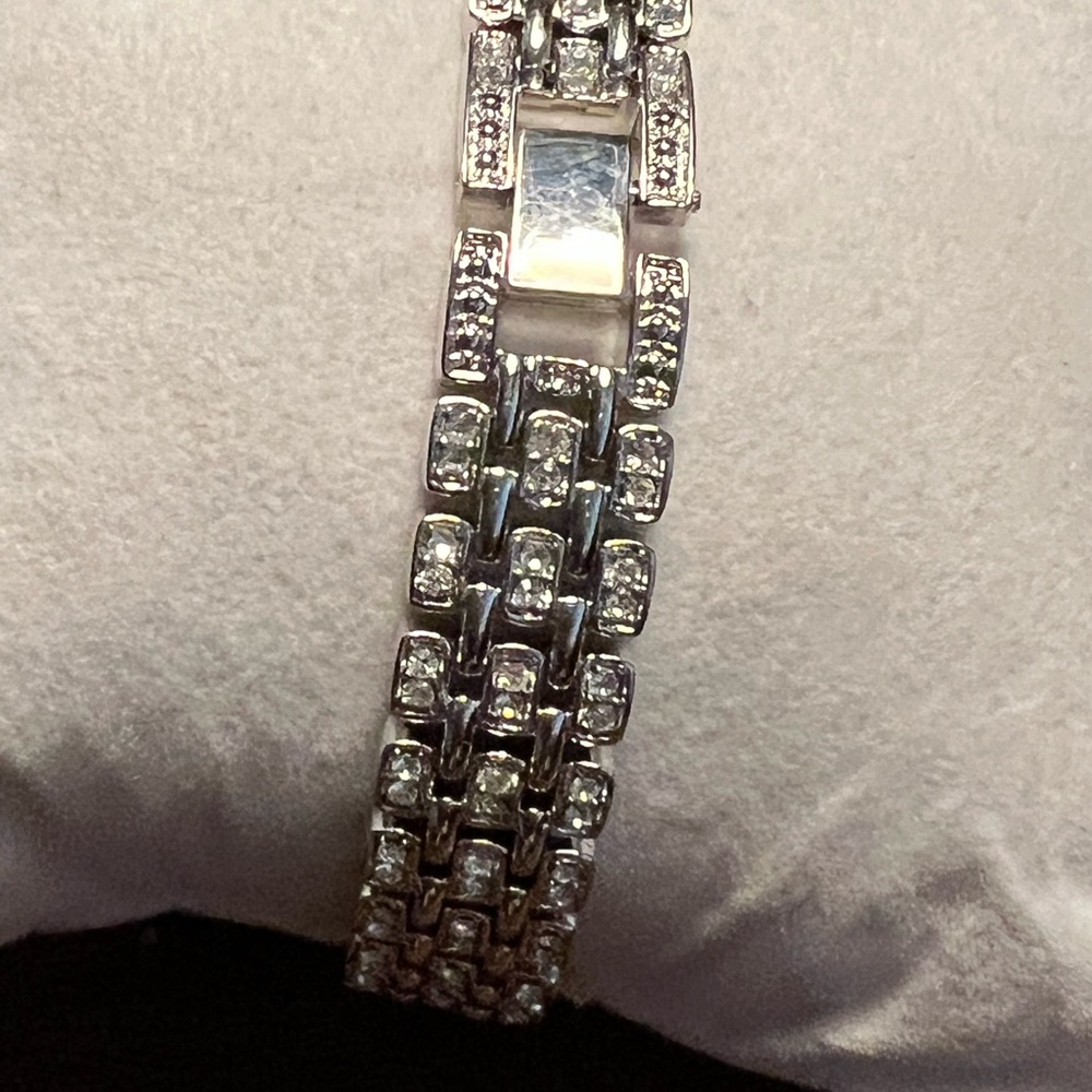 Nolan Miller Glamour Crystal Rhinestone Silver Tone Bracelet - Picture 2 of 5